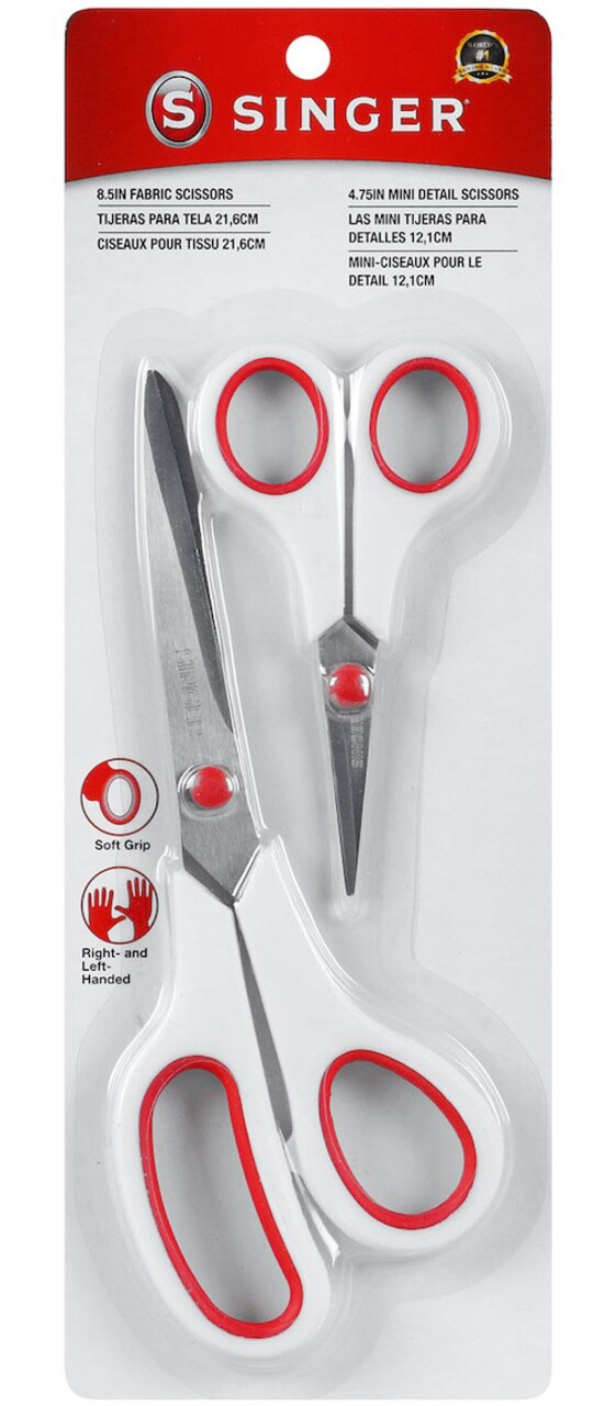 SINGER Fabric & Craft Scissors Set W/Comfort Grip 2/Pkg-8.5" Lightweight & 4.75" Detail Scissors